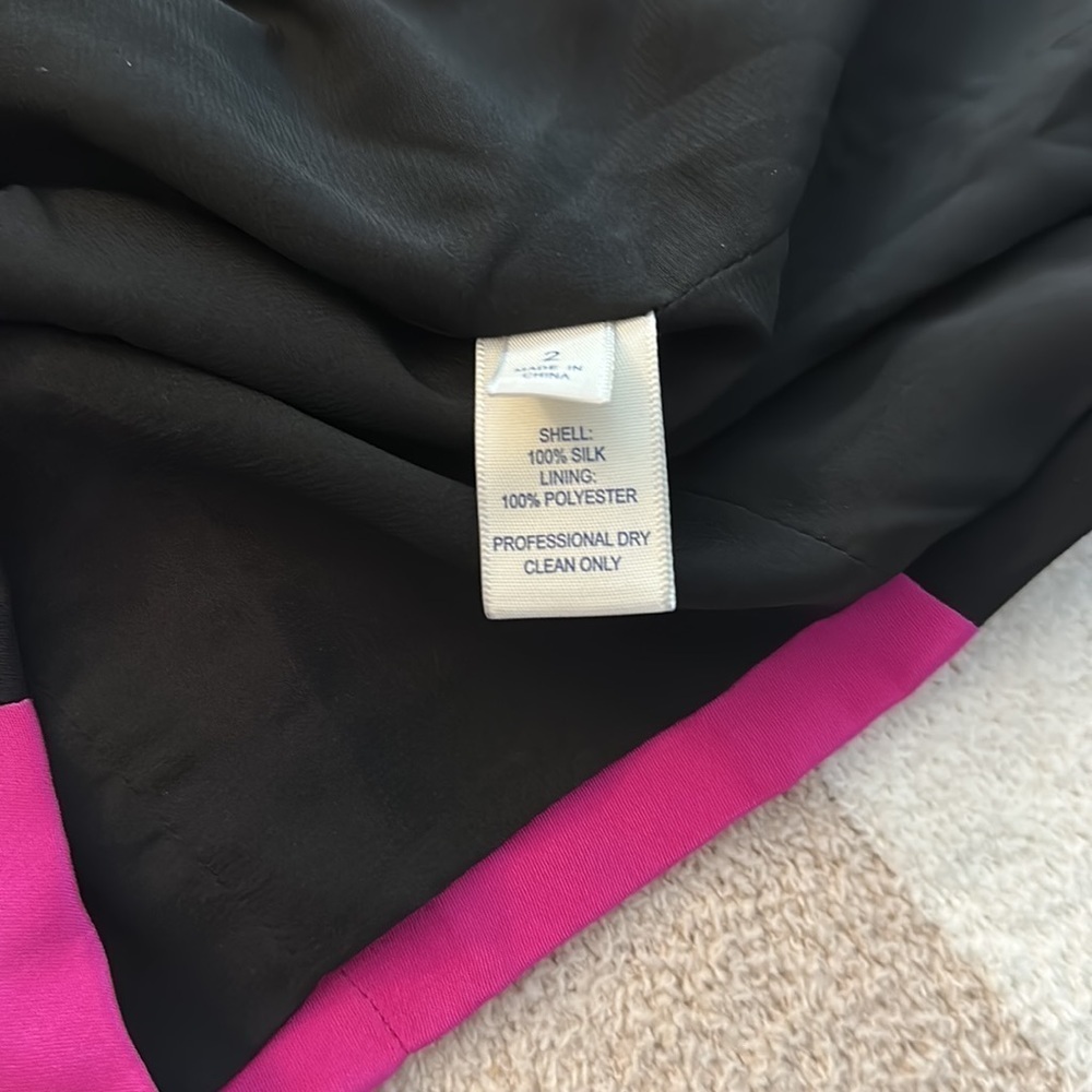 Rebecca Minkoff Crystal Black Pink Illusion Colorblock Silk shift Dress size 2 - Picture 7 of 10